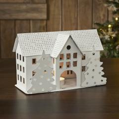 85299-Tealight-Holder-Metal-Village-House-B-Antique-White-6.75x10.5x5.5-image-2