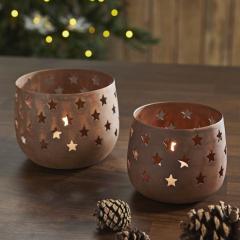 Starbright Rusted Metal Candle Holder Set of 2 - 3.54/4.13 inch