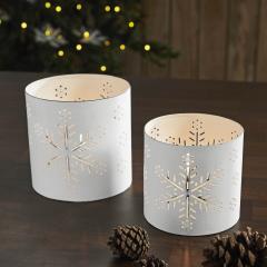 Scenic Snowflake Distressed White Metal Candle Holder Set of 2 - 3.75/4.75 inch
