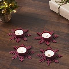Tealight Holder Snowflake Burgundy Set of 4 0.6x4.13x4.13