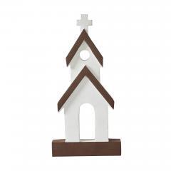 85484-Brown-Roof-White-Church-Wooden-Figurine-12x6x1-image-2