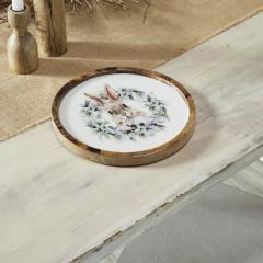 Bunny Hop Wooden Plate Natural w/ Bunny & Wreath 10 inch Diameter