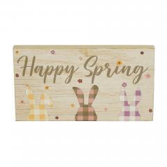 88505-Bunny-Hop-Happy-Spring-3-Bunnies-In-Check-MDF-Wall-Sign-w-Twine-5x9x0.75-image-2