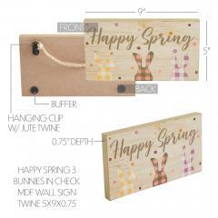 88505-Bunny-Hop-Happy-Spring-3-Bunnies-In-Check-MDF-Wall-Sign-w-Twine-5x9x0.75-image-5