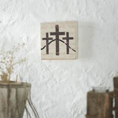Celebrate Grace 3 Crosses Distressed Antique White MDF Block Sign 6x6x1