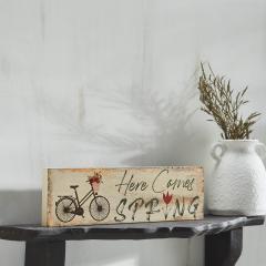 88579-Spring-In-Bloom-Here-Comes-Spring-w-Bicycle-Tulip-MDF-Wall-Sign-4x14x0.75-image-2