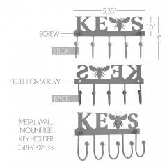 88615-Buzzy-Bees-Metal-Wall-Mount-Bee-Key-Holder-Grey-3x5.3-image-6