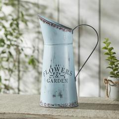 Spring In Bloom Galvanized Metal Flowers & Garden Decorative Pitcher 12.5x8.5x5.3