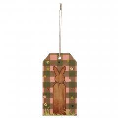 88504-Bunny-Hop-Bunny-on-Moss-Green-Check-MDF-Tag-Ornament-w-Twine-5.6x3x0.5-image-2