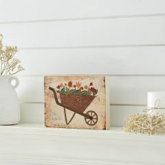 Spring In Bloom Wheelbarrow Of Flowers MDF Block Sign 6x8x1