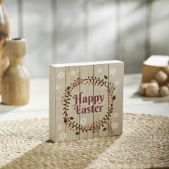 Spring In Bloom Happy Easter w/ Wreath Shiplap MDF Block Sign 5x5x1