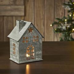 85305-Tealight-Holder-Metal-Village-House-H-Antique-Grey-7.25x5.5x4.75-image-2