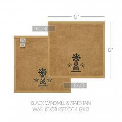 88847-Black-Windmill-Stars-Tan-Washcloth-Set-of-4-12x12-image-4
