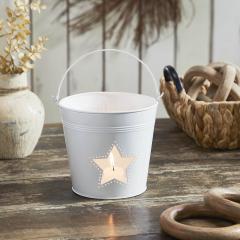 Metal Bucket w/ Star Cutout White 6x6.5x5
