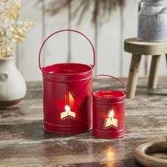 Patriotic Star Barn Red Metal Candle Holder Set of 2 - 5.5/3.5 inch