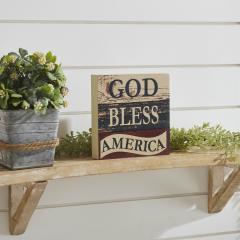 God Bless America White Blue Red MDF Block Sign 6x6x1