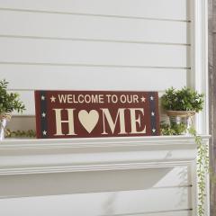 89722-Welcome-To-Our-Home-w-White-Stars-On-Blue-Stripes-MDF-Wall-Sign-6x18-image-1