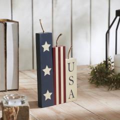 RWB Stars & Stripes USA Candle MDF Figurines Set of 3 Sizes