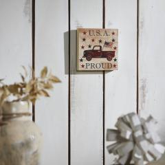 89741-My-Country-USA-Proud-Red-Truck-w-Red-Blue-Stars-MDF-Block-Sign-6x6x1-image-2