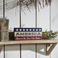 AMERICA Home Of The Free And The Brave w/ White Stars On Blue Stripe MDF Sign 3.5x9