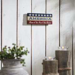 89742-AMERICA-Home-Of-The-Free-And-The-Brave-w-White-Stars-On-Blue-Stripe-MDF-Sign-3.5x9-image-2