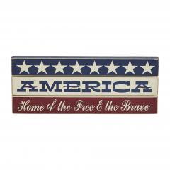 89742-AMERICA-Home-Of-The-Free-And-The-Brave-w-White-Stars-On-Blue-Stripe-MDF-Sign-3.5x9-image-3