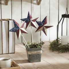 Painted Metal American Flag Theme Star on Pick Set of 3 12x5.5
