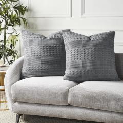 VHC Brands Waffle Weave Dark Gray Pillow Cover Set (2-Pack) 24x24 - Decorative Throw Pillow Covers for Farmhouse Boho Bedroom & Living Room Decor