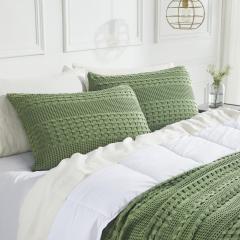 VHC Brands Waffle Weave Olive Green Standard Shams (Set of 2) 20x26 - Farmhouse & Boho Decorative Pillow Covers for Bedroom Decor
