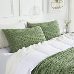 VHC Brands Waffle Weave Olive Green King Size Sham Set, 20x36 - Boho Farmhouse Decorative Pillow Covers (2-Pack)