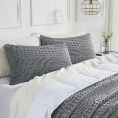 VHC Brands Waffle Weave Dark Gray Standard Shams (Set of 2, 20x26) - Farmhouse Boho Decorative Pillow Covers for Bedroom Decor