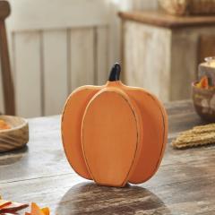 Short Orange Wooden Pumpkin 9x8x2
