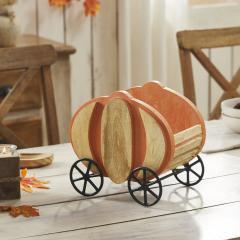 Wooden Pumpkin Carriage w/ Iron Wheels Decor 11x8x9.75
