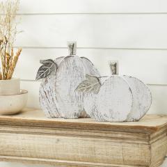White Wash Farmhouse Wooden Pumpkin Set of 2 - 7 and 9 inch