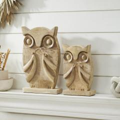 Wooden Owl Natural Set of 2 - 9.75 and 13.25 inch