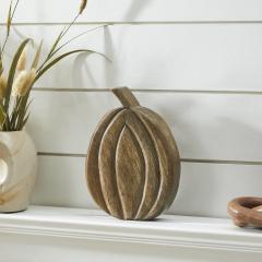 Carved Wooden Pumpkin Walnut Brown 8x6x1.5