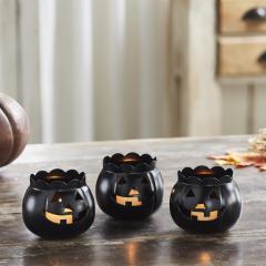 Jack-O-Lantern Candle Holder Black Set of 3 - 3x3.5x3.5