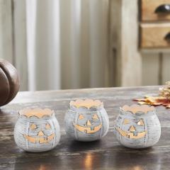 Jack-O-Lantern Candle Holder Antique White Set of 3 - 3x3.5x3.5