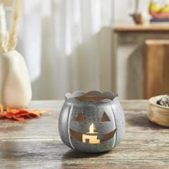 Jack-O-Lantern Candle Holder Antique Grey 4.25x5.25x5.25
