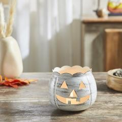 Jack-O-Lantern Candle Holder Antique White 4.25x5.25x5.25