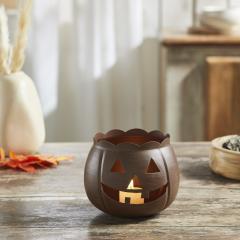 Jack-O-Lantern Candle Holder Bronze 4.25x5.25x5.25