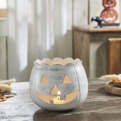 Jack-O-Lantern Candle Holder Antique White 6.25x7.5x7.5