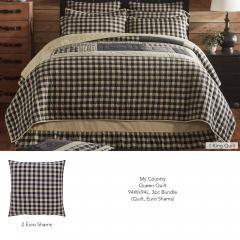 My Country Queen Quilt 94Wx94L 3pc Bundle (Quilt, Euro Shams)