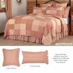 Sawyer Mill Red California King Quilt 130Wx115L 5pc Bundle (Quilt, Pillow Cases, Euro Shams)