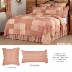 Sawyer Mill Red Luxury King Quilt 120Wx105L 5pc Bundle (Quilt, Pillow Cases, Euro Shams)