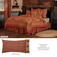 Ninepatch Star King Quilt 105Wx95L 3pc Bundle (Quilt, Pillow Cases)