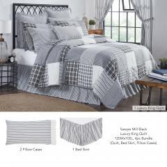 Sawyer Mill Black Luxury King Quilt 120Wx105L 4pc Bundle (Quilt, Bed Skirt, Pillow Cases)