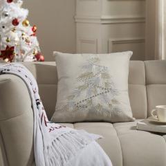 Silver and Gold Pine Tree Embroidered Pillow 18x18
