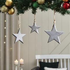 Distressed Grey Wooden Star Ornament Set of 3 - 4/5/6 inch