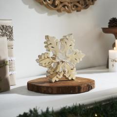 Yuletide Glow Brushed Gold Wooden Snowflake 7.75x7.75x1
